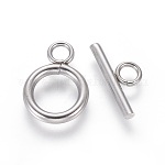 304 Stainless Steel Toggle Clasps, Ring, Stainless Steel Color, Ring: 16.5x12x2mm, Bar: 16x7x2mm, Hole: 3mm