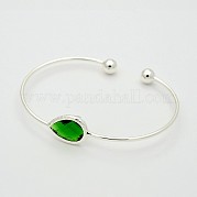 Silver Color Plated Brass Glass Cuff Bangles BJEW-J145-01
