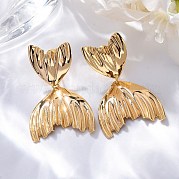 Серьги-гвоздики из латуни в форме рыбьего хвоста EJEW-R014-08G