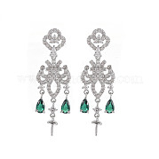 Brass Micro Pave Clear Cubic Zirconia Stud Earring Findings KK-S356-665P-NF