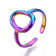 ステンレススチール製の中空楕円形カフリング 304 個  女性の女の子のためのオープンリング  虹色  usサイズ7（17.5mm） RJEW-N038-120M