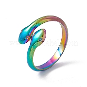 Ion Plating(IP) 304 Stainless Steel Double Snake Open Cuff Ring for Women RJEW-C045-14M