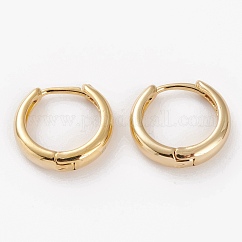Latón pendientes de aro Huggie, Plateado de larga duración, anillo, dorado, 16x15x4mm, pin: 1 mm