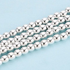 Chapelets de perles en hématite synthétique sans magnétique, ronde, Plaqué Argent, 3mm, Trou: 1mm, Environ 130~140 pcs/chapelet, 15.7 pouce