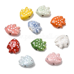 Abalorios de porcelana hechas a mano, cuentas de cerámica pintadas a mano, pez de lunares, famille porcelana rosa, color mezclado, 16.5x19.5~20.5x8.5~9.5mm, agujero: 1.8~2 mm