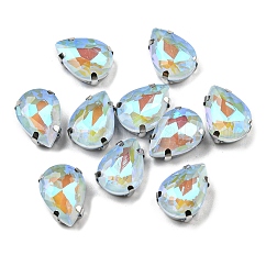 Moka fluorescent(mi) larme coudre sur strass, liens multi-brins, avec griffes en laiton, accessoires de vêtements, saphir clair, 14x10x5.5~6mm, Trou: 1mm