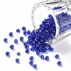 8/0 perline di vetro, trans. colori lustered, tondo, blu, 3mm, Foro: 1 mm, circa 10000pcs/libbra