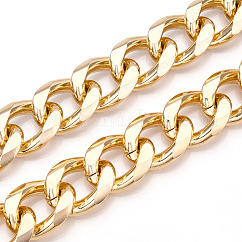 Chaînes aluminium de trottoir, chaînes à maillons cubains taille diamant, non soudée, or clair, 28.5x22x6mm