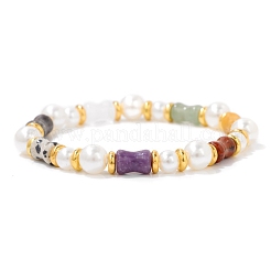 Braccialetti elastici in bambù naturale con perline di pietre preziose miste&nbsp;PW-WGA2F67-01