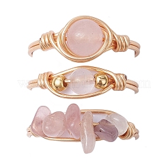 3 stücke 3 arten natürliche rose quarz & amethyst & aventurin finger ringe&nbsp;RJEW-JR00745