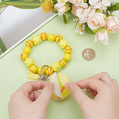 1 pendentif à pompon en acrylique imprimé et faux daim et porte-clés en perle de bois&nbsp;HJEW-SP0001-86B