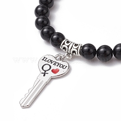 2 bracelet extensible en perles rondes en jade mashan naturel et onyx noir pour la Saint-Valentin pour couple&nbsp;BJEW-JB11649