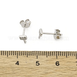 Orecchini a bottone in argento sterling con micro pavé di zirconi cubici trasparenti da donna&nbsp;EJEW-K307-03B-P
