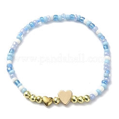 Set di braccialetti elasticizzati con perline di semi di vetro e cuore di ematite sintetica non magnetica da 3 pz&nbsp;BJEW-JB09457