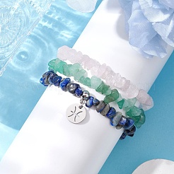 3 pz 3 stili di braccialetti elastici in avventurina verde naturale e quarzo rosa e lapislazzuli&nbsp;BJEW-JB11076-02