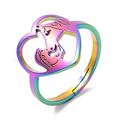 Ionenplattierung (IP) 304 Edelstahl Herz mit Pferd verstellbarer Ring für Frauen&nbsp;RJEW-M149-20RC