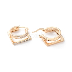 Pendientes de aro con circonita cúbica transparente y diseño cuadrado de latón chapado en rack&nbsp;EJEW-S241-11G