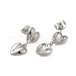 Pendientes de botón de corazón de acero inoxidable 304 para mujer&nbsp;EJEW-U020-23P
