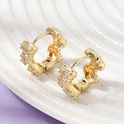 Boucles d'oreilles créoles en laiton micro pavé de zircons cubiques transparents pour femmes&nbsp;KK-CBA9109-01G