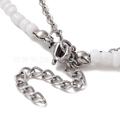 Collier double couche en perles de verre et chaîne en acier inoxydable 304&nbsp;NJEW-TA00074