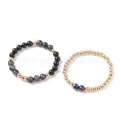 Ensemble de bracelets extensibles en larvikite naturelle&nbsp;BJEW-JB08418