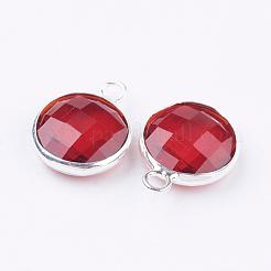 Silberfarbene flache runde Charms aus Messingglas&nbsp;GLAA-M003-A-04S