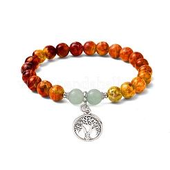 Braccialetti elastici con perline rotonde di sienite fluorescente naturale e avventurina verde&nbsp;BJEW-JB11257-04