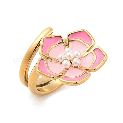 Anelli polsino in acciaio inossidabile smaltato 304 a forma di fiore per donna&nbsp;RJEW-Z079-01G