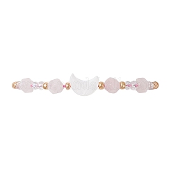 Armbänder mit Mondanhänger aus natürlichem Rosenquarz und Süßwassermuscheln&nbsp;BJEW-MZ00303-03