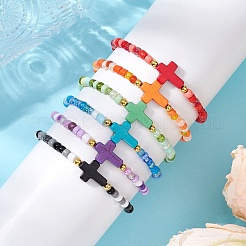 6 pulsera elástica con cuentas de turquesa sintética&nbsp;BJEW-JB11218