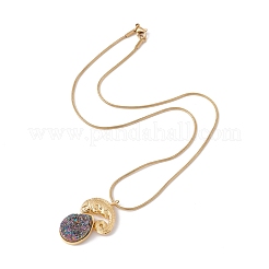 Collar con colgante de lagarto de cuarzo natural en forma de lágrima y cadena de serpiente de acero inoxidable 304.&nbsp;NJEW-K244-05G