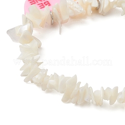 Perlina di madreperla bianca naturale con pendenti in resina e anelli di congiunzione in acciaio inossidabile 304 e bracciali elastici in filo di cristallo coreano&nbsp;BJEW-JB11704