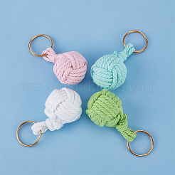 4 portachiavi con palline di cotone e perline di legno&nbsp;KEYC-DR00003