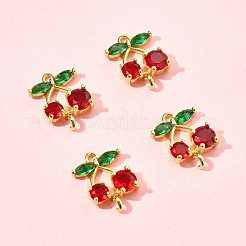 4 Stück Messing Pavé grün und rot Zirkonia Kirsche Verbinder Charms&nbsp;KK-FS0001-84