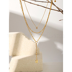 Colliers pour femmes avec pendentif rectangulaire à pompon en acier inoxydable 304 et chaîne à un rang.&nbsp;WGAA594-01