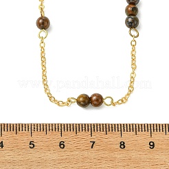 Collane da donna con catena a maglie in ottone e perline rotonde in pietra naturale mista da 5 mm&nbsp;NJEW-JN06378