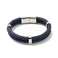 Geflochtenes Lederarmband mit Doppelschlaufen und Magnetverschluss aus Edelstahl 304 für Männer und Frauen&nbsp;BJEW-C021-16-P