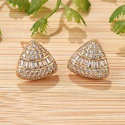 Orecchini a bottone in ottone con micro pavé di zirconi cubici trasparenti triangolari per donna&nbsp;EJEW-G428-02G