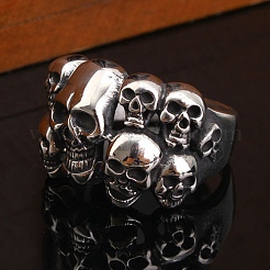 Anillos de dedo de acero inoxidable con múltiples calaveras y estilo steampunk&nbsp;SKUL-PW0005-08F