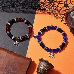 2 Stück 10 mm rundes Stretch-Armband-Set aus blauen Katzenaugen-&nbsp;BJEW-JB10325-04