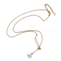 Ionenplattierung (IP) 304 Edelstahl & weiße Kunststoffperle runder Lariat-Anhänger Halsketten für Frauen&nbsp;NJEW-P320-18G