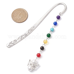 Chakra natürliches Tigerauge & Malaysia Jade & synthetischer Citrin & Türkis Perlen & Muschelkernperlen Engel Anhänger Lesezeichen&nbsp;AJEW-JK00346