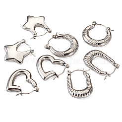 4 Paar Creolen aus 304er Edelstahl im 4er-Stil mit Stern-&nbsp;EJEW-TA0001-17