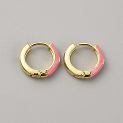 Boucles d'oreilles créoles en émail avec zircons cubiques transparents&nbsp;EJEW-WH0004-39C