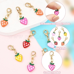 10 pz decorazioni pendenti in acciaio inossidabile 304 smaltato a forma di fragola&nbsp;HJEW-YW00295
