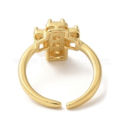 Offene Manschettenringe aus Messing mit Kreuz und Mikropflaster aus klarem Zirkonia&nbsp;RJEW-U008-20G