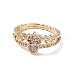 Bague ajustable en forme de cœur avec zircone cubique transparente&nbsp;RJEW-M146-04G