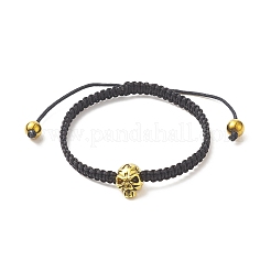 4 Stück 4-farbiges Armbandset mit geflochtenen Perlen aus synthetischem Hämatit und Totenkopflegierung aus Legierung&nbsp;BJEW-JB09215
