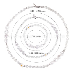 3 pezzo di conchiglia naturale e fiore di perle di plastica e collane di perline di vetro e bracciale elasticizzato&nbsp;SJEW-SW00010-04