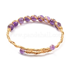 Mit natürlichem Amethyst umwickelter Armreif&nbsp;BJEW-A122-08